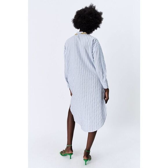 Zara Linen Blend Shirt Dress New Striped - Picture 7 of 11